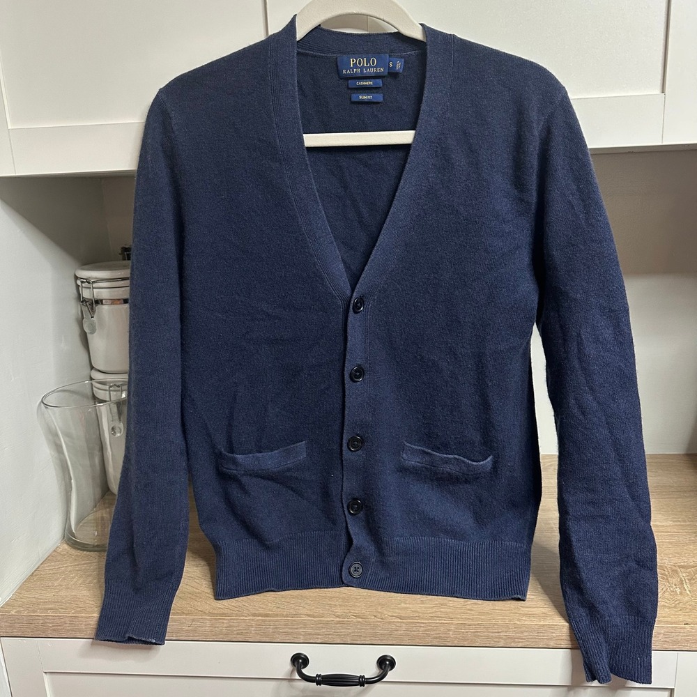 Polo By Ralph Lauren Mens S 100% Cashmere Button-Front Cardigan Sweater Slim Fit